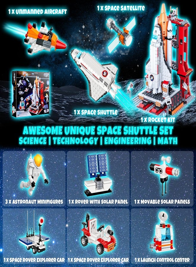 Amoyasite Space Exploration Shuttle Toys for 6 7 8 9 10 11 12 Year Old Kids, Girls, Boys, 12-in-1 STEM Projects Rocket Building Toy Kit with 3 Astronauts, Airplane Rocket Set, Gift idea for Ages 6 +, 885 Pcs - Image 4
